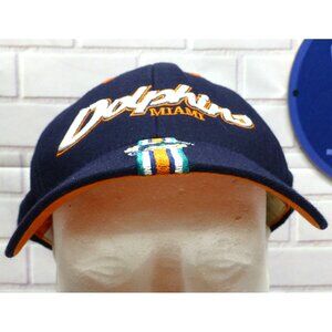VTG NFL Miami Dolphins Spell Out Navy & Orange Embroidered Adjustable Baseball C